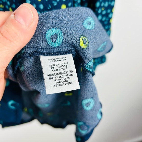 Habitat Blue Teal Green Polka Dot Asymmetrical Blouse Size Small - Picture 5 of 7